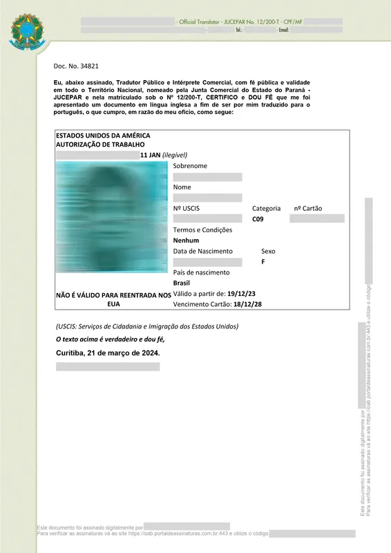 documento juramentada antigo
