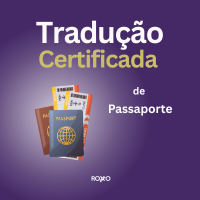 Card informativo sobre tradução certificada de passaporte e orientação de idiomas (português e inglês já inclusos).