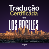 Imagem com texto “Tradução Certificada em Los Angeles” com skyline da cidade.